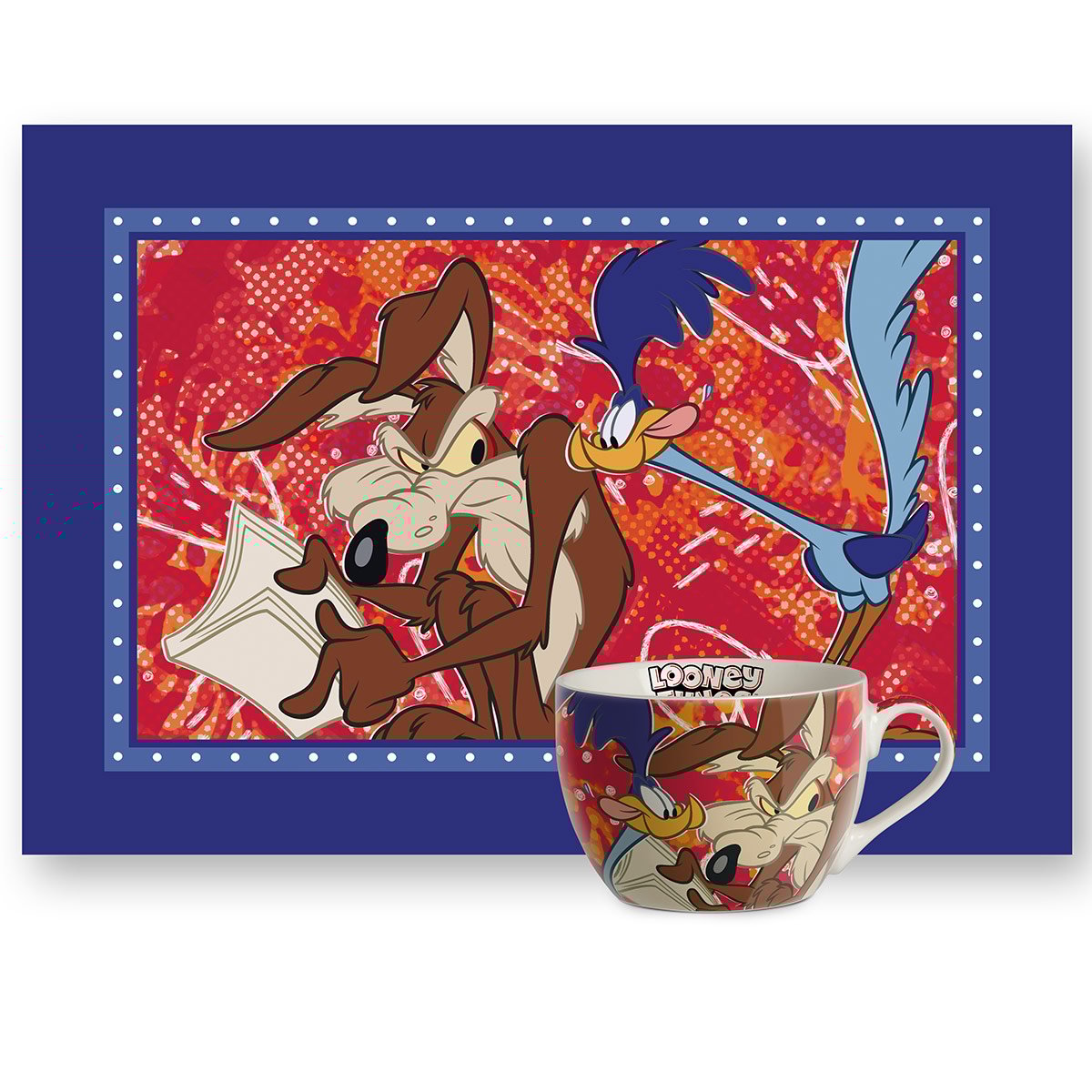 Set Tazza Colazione e Tovaglietta Willy Il Coyote e Beep Beep.