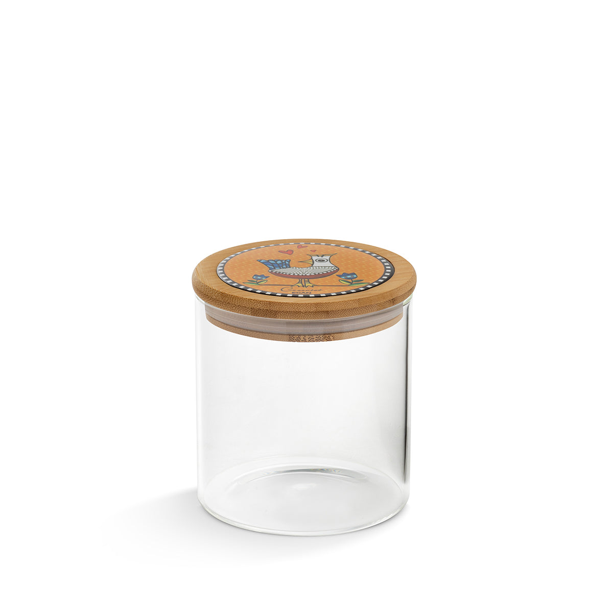 Egan Coccoricò Glass Jar with Bamboo & Ceramic Lid – Spice & Food Storage Jar (Orange, 10x12cm)