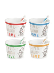 Set 4 Mixed Ice Cream Cups With Spoon Live Laugh Love.