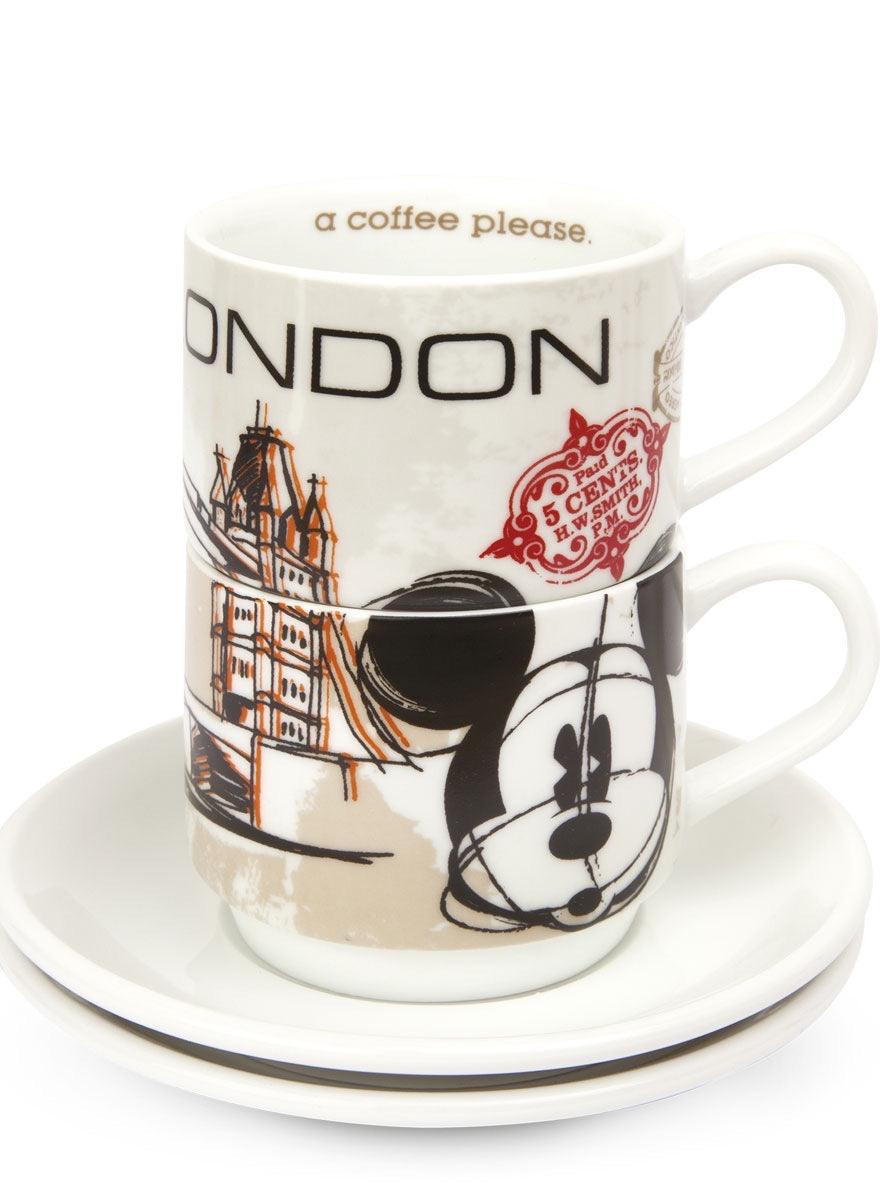 Set 2 Stackable Espresso Cups London With Saucers.