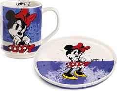 Egan Side Plate + Stackable Mug Set – Mickey & Minnie Mouse I AM Collection | New Bone China | Dishwasher & Microwave Safe | Breakfast Coffee & Snack Set | Gift for Disney lovers (MINNIE PURPLE).