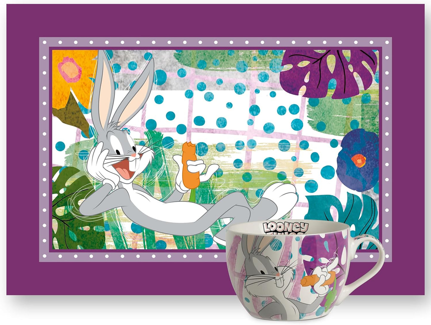 Egan Looney Tunes Breakfast Set – Cup & Cotton Placemat – 2-Piece Kids Breakfast Set Featuring Looney Tunes characters – Tableware (BUGS BUNNY).