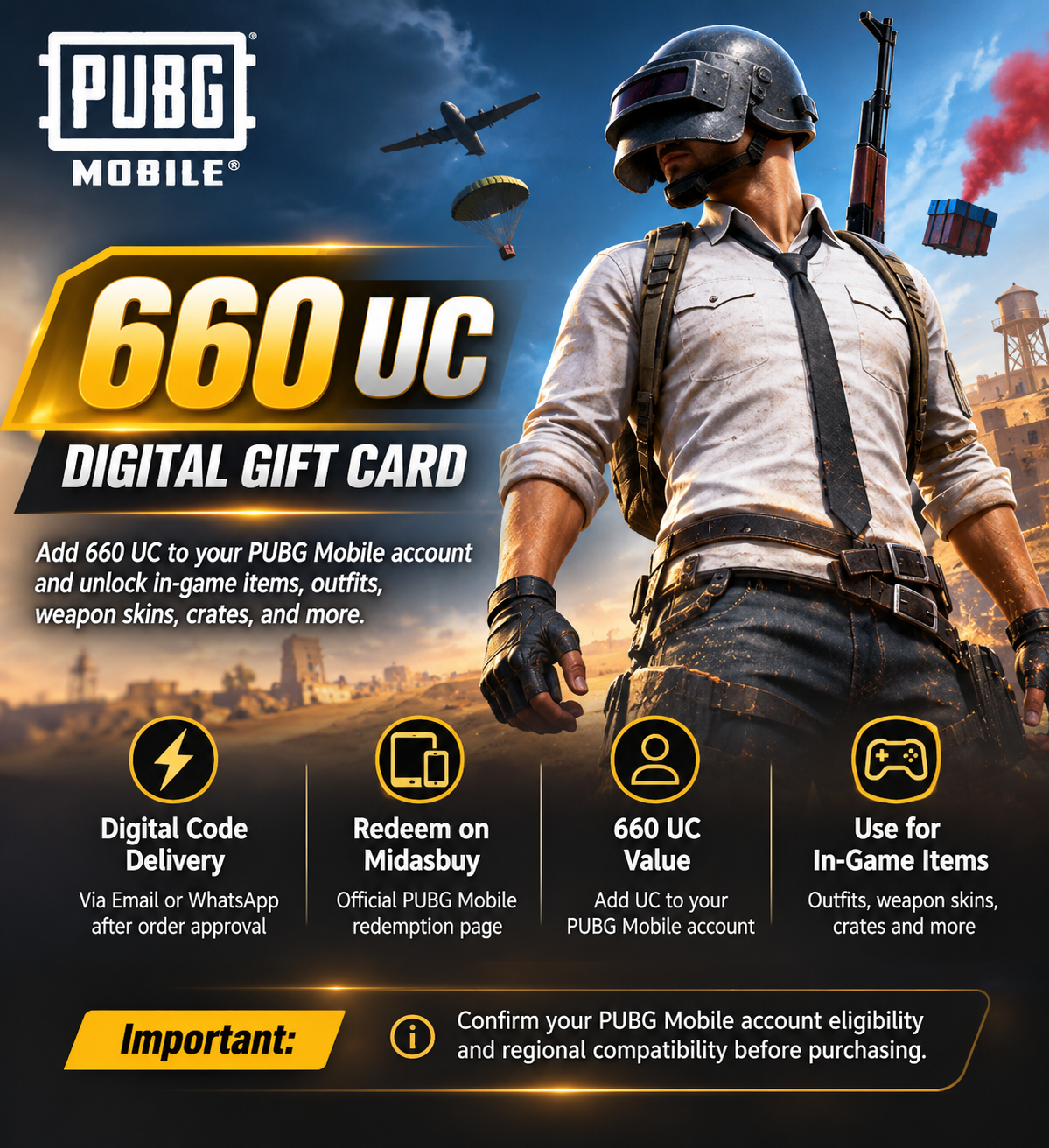 PUBG Mobile 660 UC Gift Card | Digital Redemption Code