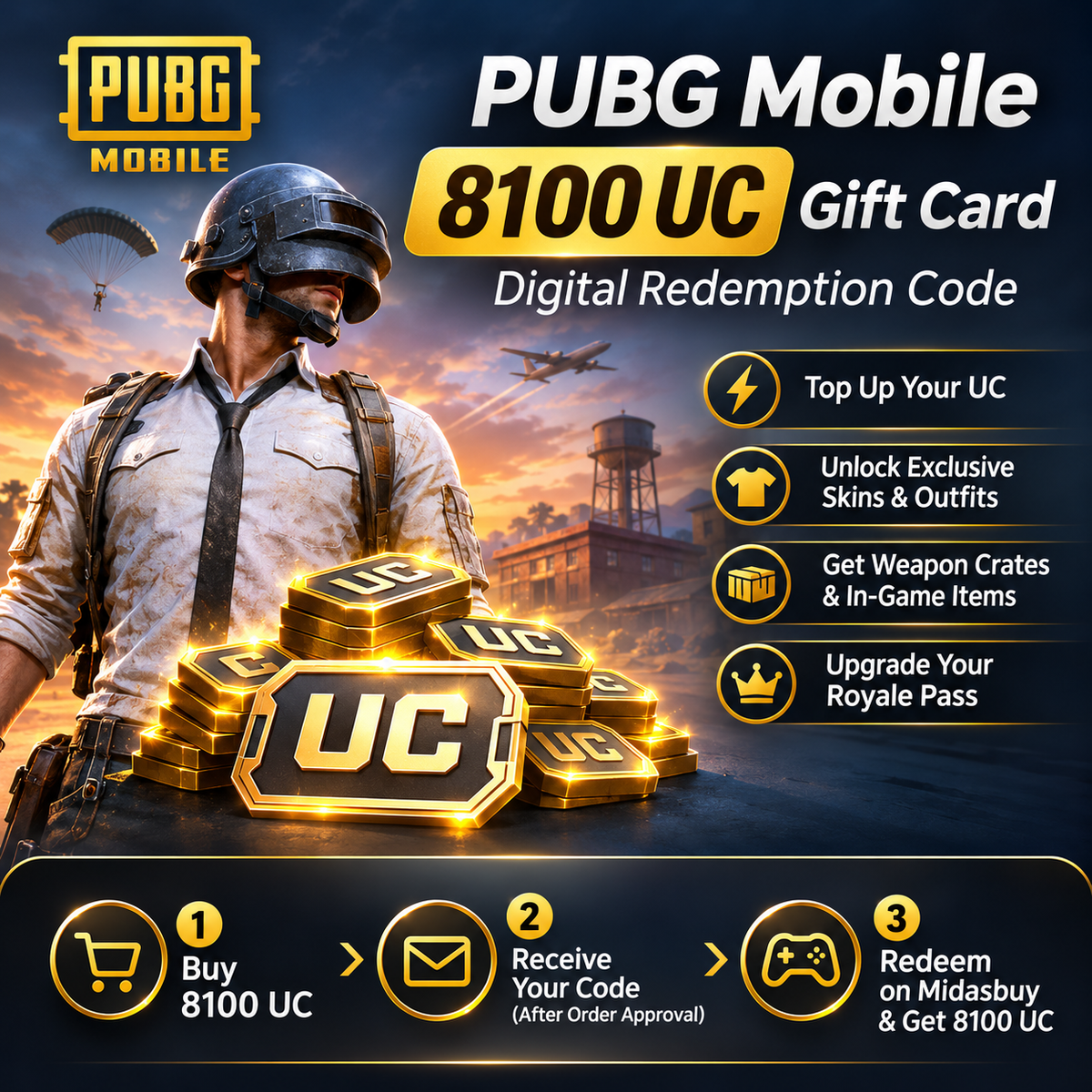 PUBG Mobile 8100 UC Gift Card | Digital Redemption Code