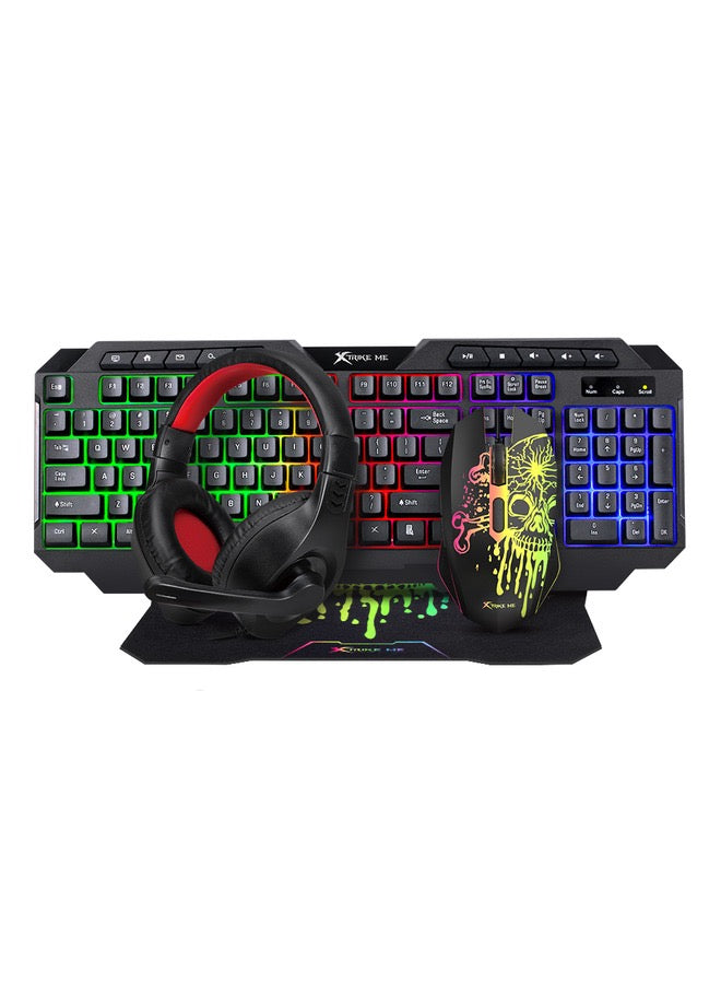 Gaming Bundle 4i n 1 multimedia wired keyboard with 7 color backlit wired mouse with wired headset with  suitable durable mousepad.