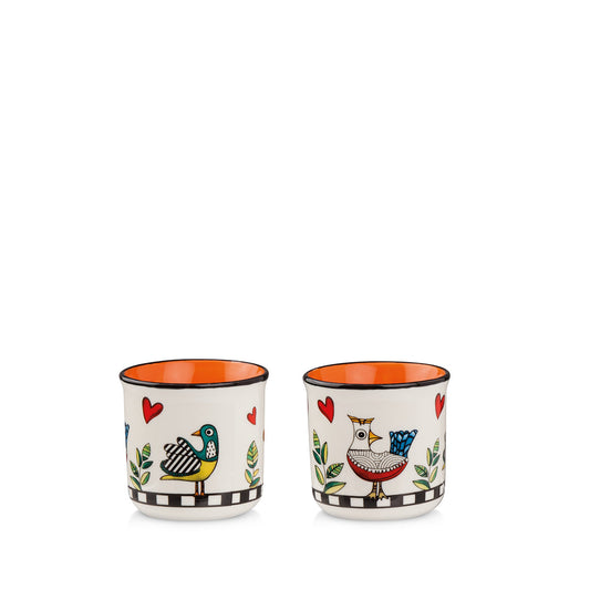 Egan Cocorico New Bone China Mini Mugs Set of 2, 90ml Orange– Espresso Cups for Coffee, Ristretto & Turkish Coffee