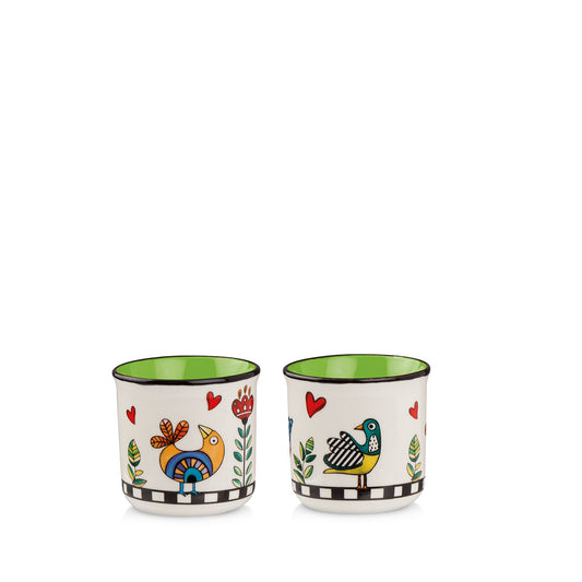 Egan Cocorico New Bone China Mini Mugs Set of 2 Green, 90ml – Espresso Cups for Coffee, Ristretto & Turkish Coffee