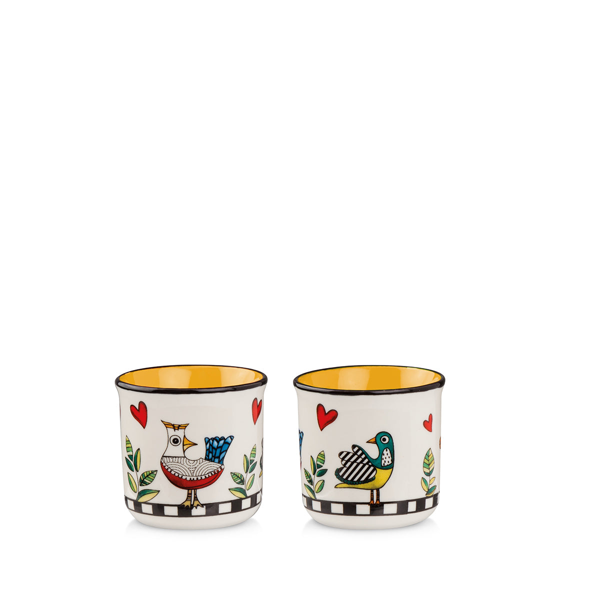 Egan Cocorico New Bone China Mini Mugs Set of 2 Yellow, 90ml – Espresso Cups for Coffee, Ristretto & Turkish Coffee
