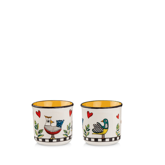 Egan Cocorico New Bone China Mini Mugs Set of 2 Yellow, 90ml – Espresso Cups for Coffee, Ristretto & Turkish Coffee
