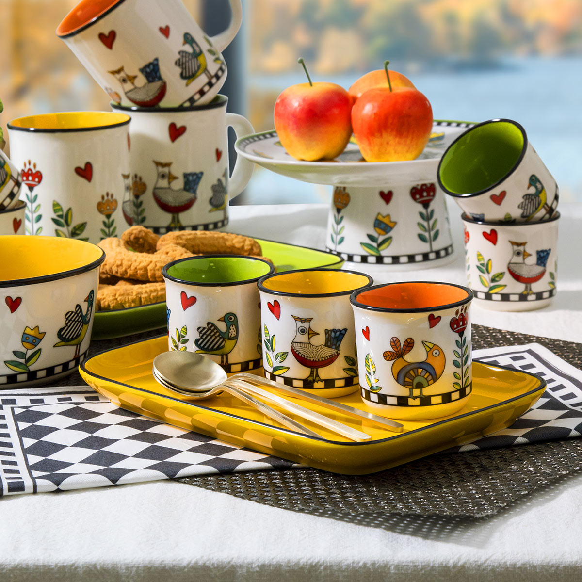 Egan Cocorico New Bone China Mini Mugs Set of 2 Yellow, 90ml – Espresso Cups for Coffee, Ristretto & Turkish Coffee