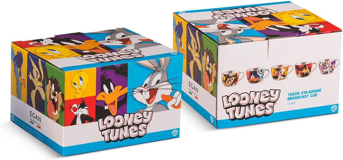 Egan Looney Tunes Breakfast Mug 480ml – New Bone China Cartoon Mug – Dishwasher & Microwave Safe – Official Looney Tunes Collectible Cup (TAZ).