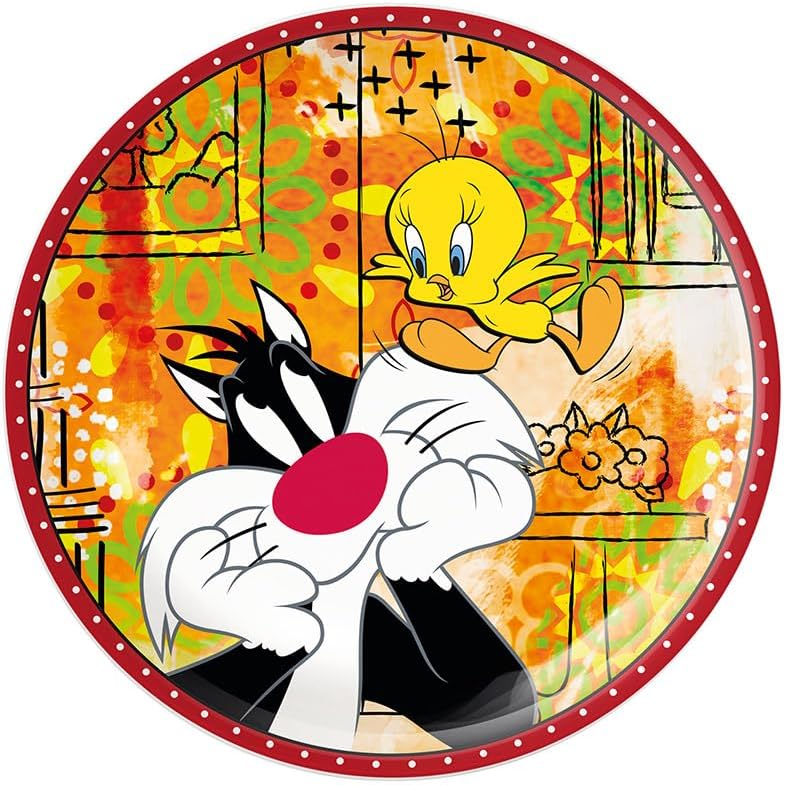 Egan Looney Tunes Dessert Plate 19cm – Porcelain Plate for Looney Tunes Lovers – Microwave & Dishwasher Safe – Fun Tableware for Snacks, Cake & Desserts (SYLVESTER & TWEETY).