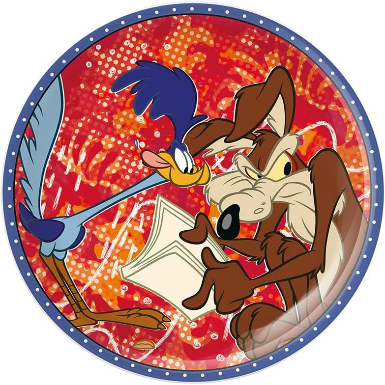 Egan Looney Tunes Dessert Plate 19cm – Porcelain Plate for Looney Tunes Lovers – Microwave & Dishwasher Safe – Fun Tableware for Snacks, Cake & Desserts (WILE E. COYOTE AND THE ROAD RUNNER).