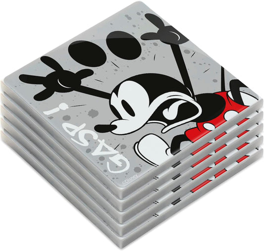Egan 5-Piece MICKEY I AM & MINNIE I AM Collection Coaster Set – Glazed Ceramic Drink Coasters for Table Protection – Disney Kitchen Accessories & Home Decor – Handwash Only (MICKEY GREY).