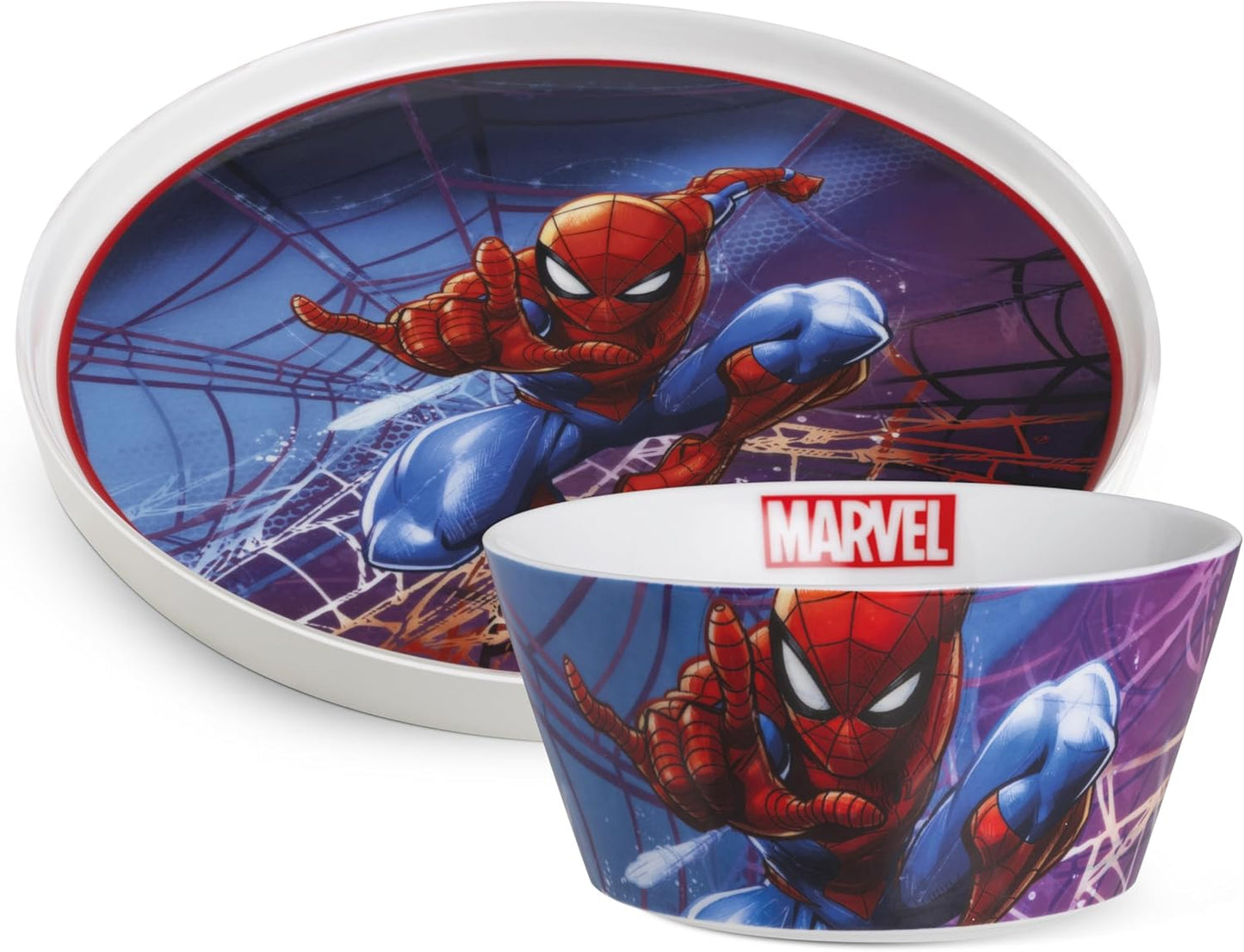 Egan Marvel Side Plate & Bowl Set – Official Spider-Man & Avengers Dining Set for Marvel Fans – 2-Piece Porcelain/Bone China Tableware – Dishwasher & Microwave Safe – Kitchenware (SPIDERMAN).