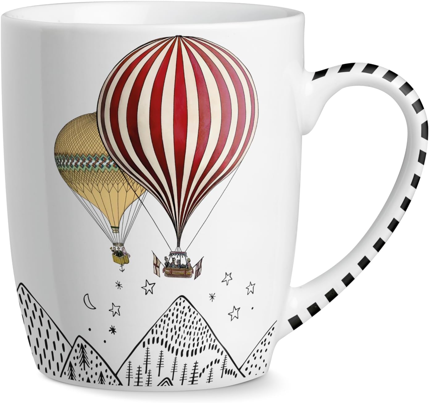 EGAN GIRAMONDO Porcelain Mug 420ml, Large Coffee Mug for Tea Latte Hot Chocolate, Travel Inspired Design with Striped Handle, Microwave & Dishwasher Safe (MOUNTAINS)