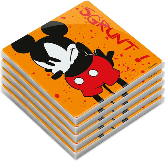 Egan 5-Piece MICKEY I AM & MINNIE I AM Collection Coaster Set – Glazed Ceramic Drink Coasters for Table Protection – Disney Kitchen Accessories & Home Decor – Handwash Only (MICKEY ORANGE).