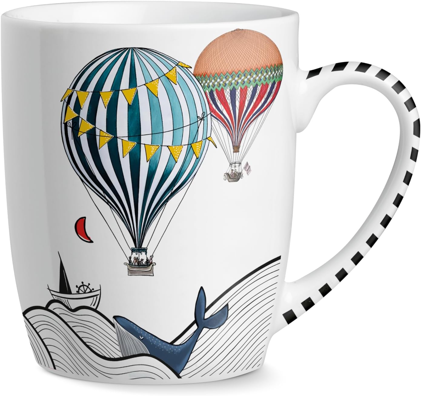 EGAN GIRAMONDO Porcelain Mug 420ml, Large Coffee Mug for Tea Latte Hot Chocolate, Travel Inspired Design with Striped Handle, Microwave & Dishwasher Safe (SEA)