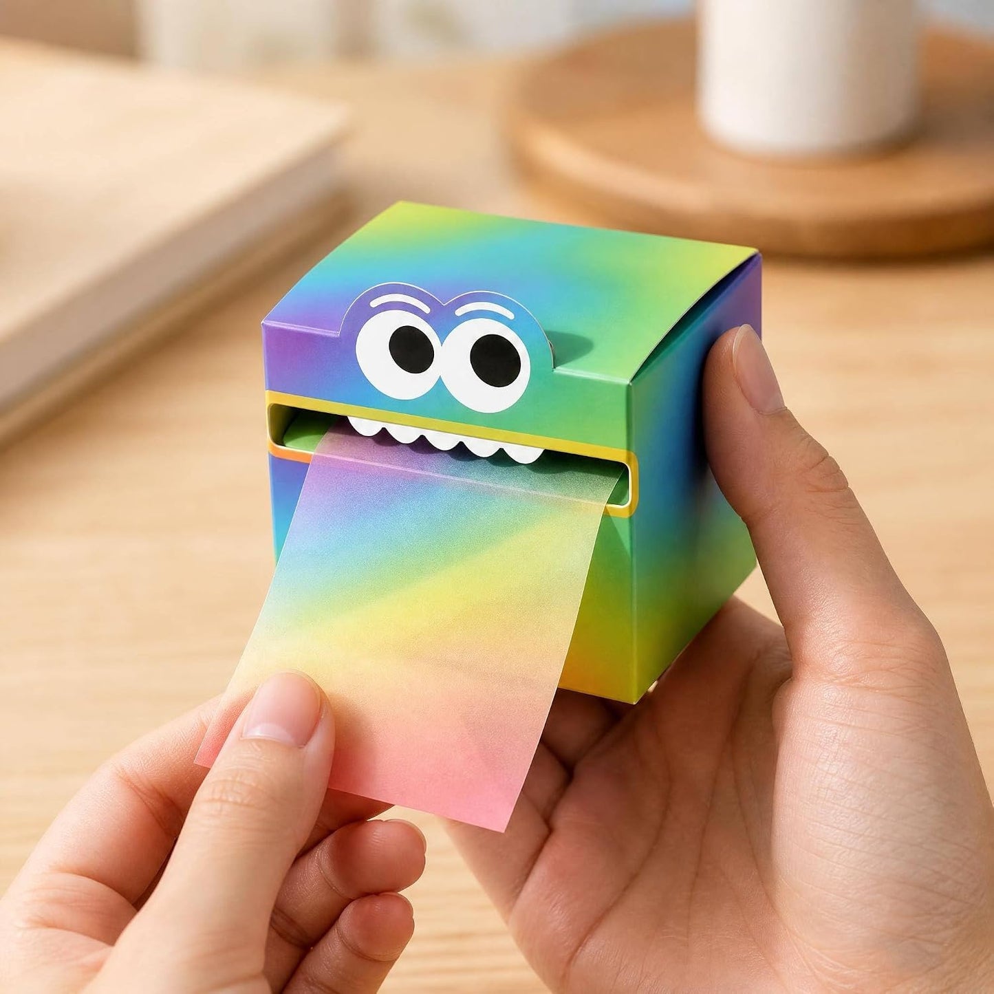Monster Pattern Sticky Notes – 105 Translucent Pearl Sheets | Pull-Out Dispenser | multicolor