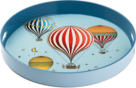 صينية تقديم مستديرة من إيغان جيراموندو 30 سم، صينية كبيرة مزخرفة بتصميم منطاد الهواء الساخن، مقابض جانبية وحافة مرتفعة، صينية قهوة وشاي ووجبات خفيفة وحلويات (أزرق فاتح، 30 سم)