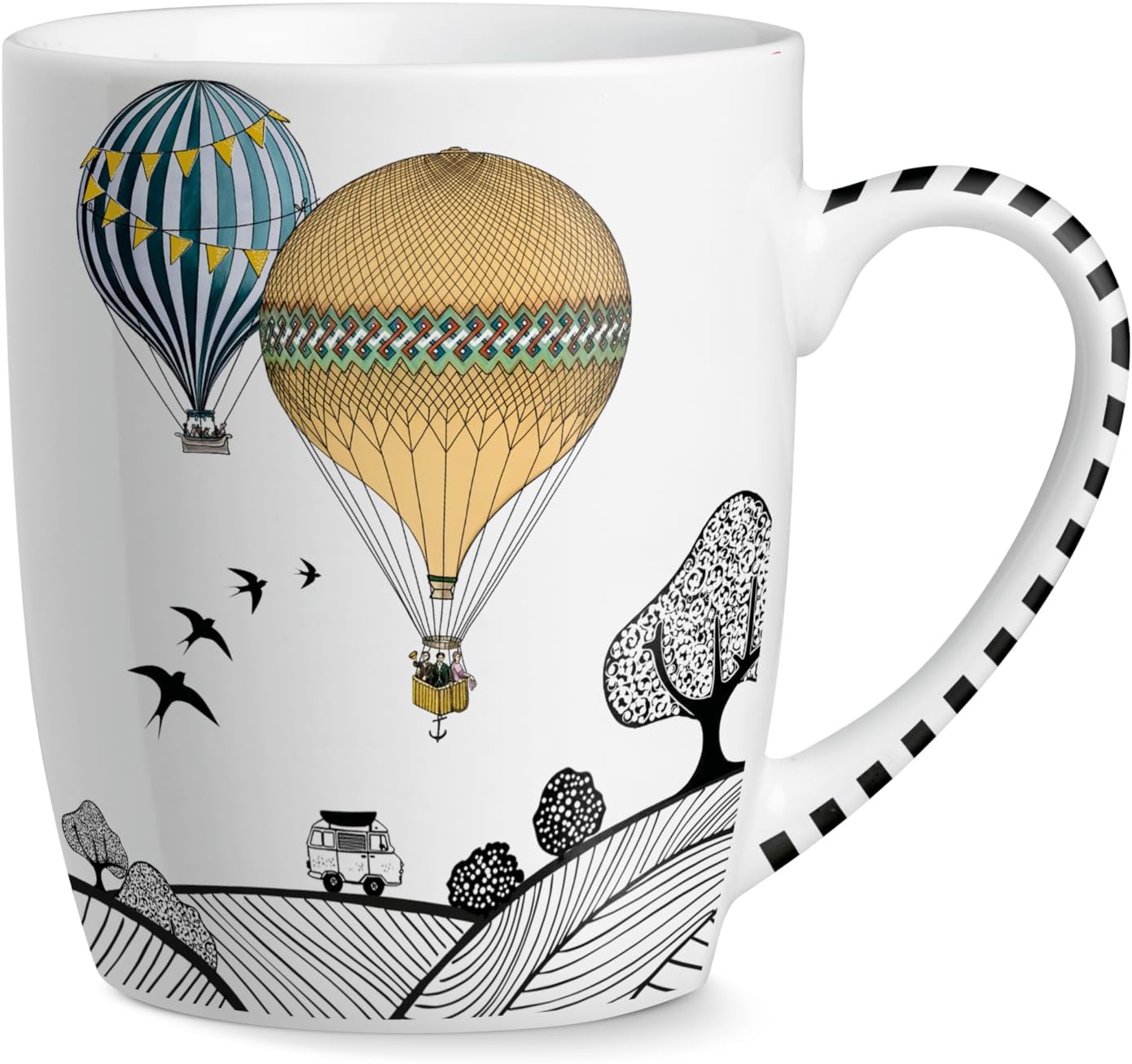 EGAN GIRAMONDO Porcelain Mug 420ml, Large Coffee Mug for Tea Latte Hot Chocolate, Travel Inspired Design with Striped Handle, Microwave & Dishwasher Safe (HILLS)