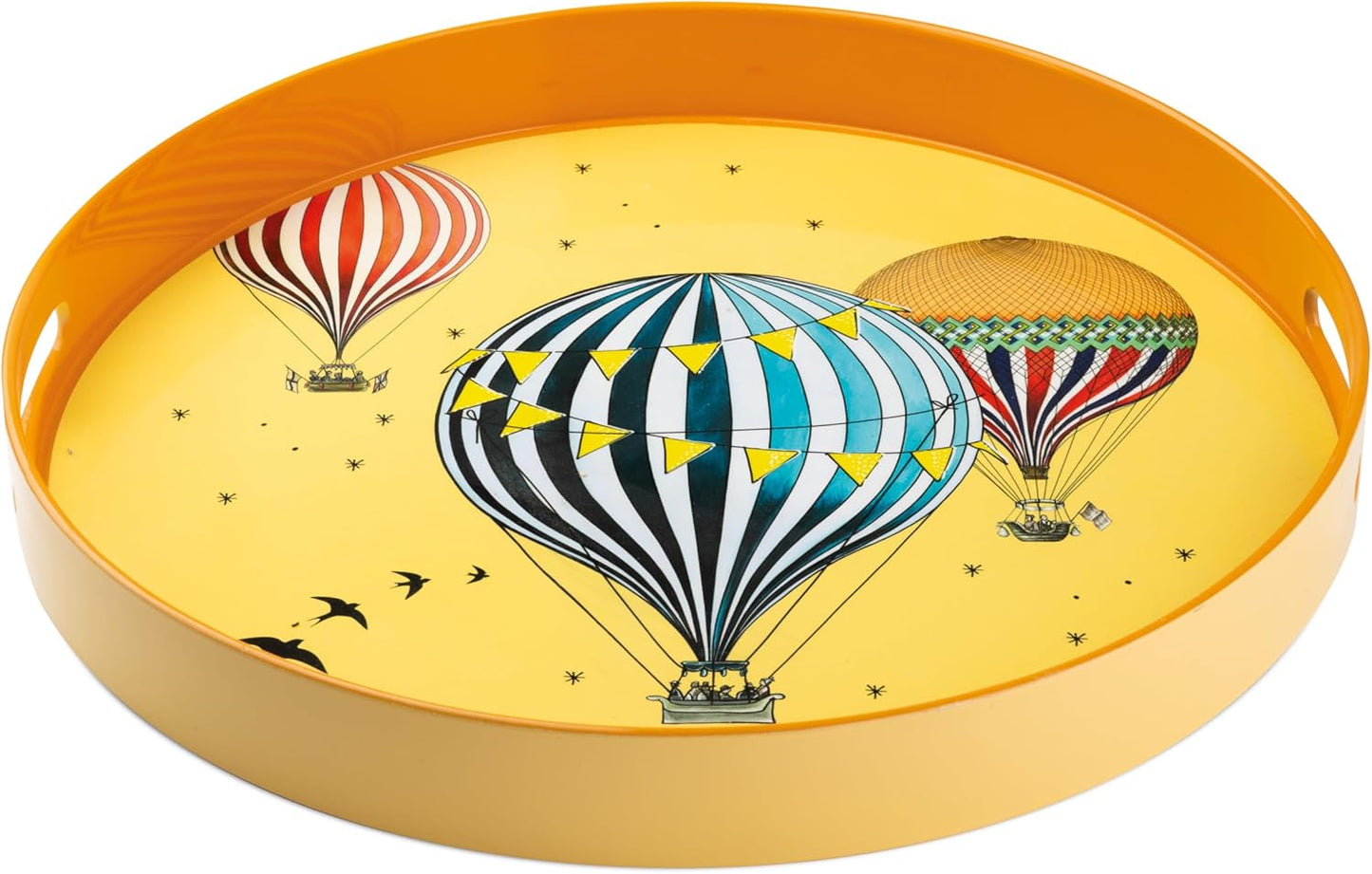 صينية تقديم مستديرة من إيغان جيراموندو 30 سم، صينية كبيرة مزخرفة بتصميم منطاد الهواء الساخن، مقابض جانبية وحافة مرتفعة، صينية قهوة وشاي ووجبات خفيفة وحلويات (أصفر، 37.5 سم)