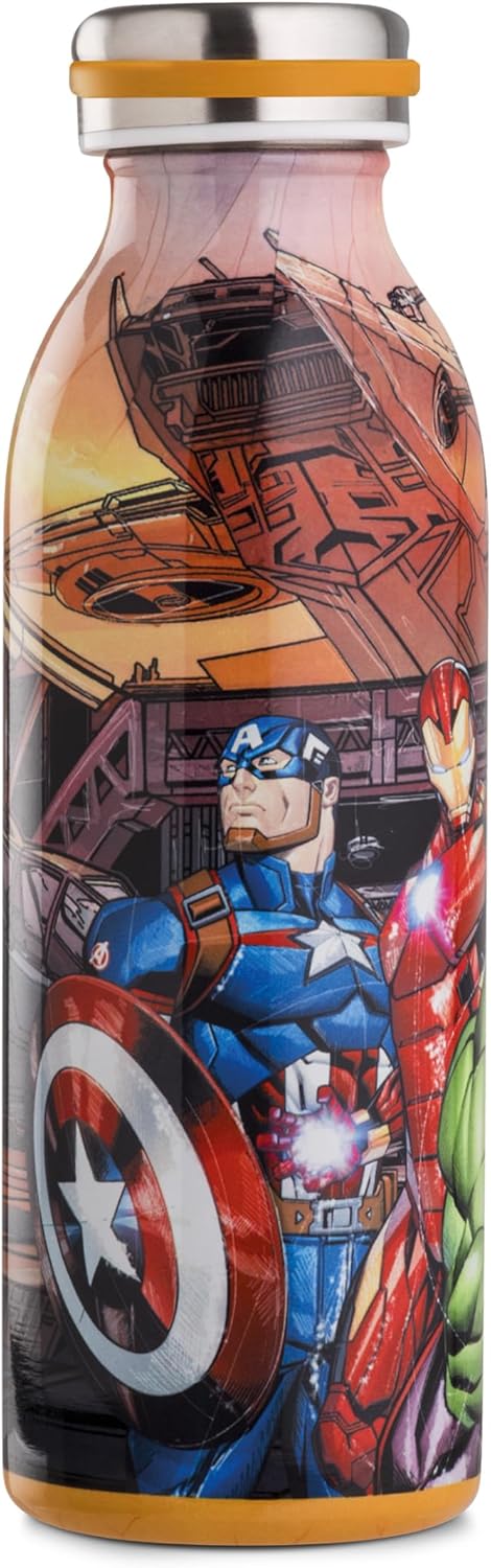 Egan Borraccia Disney Marvel trendy 500ml Stainless Steel Thermal Bottle for Hot & Cold Drinks | Leak-Proof & Durable | Double-Wall Insulated Travel Bottle (AVENGERS).