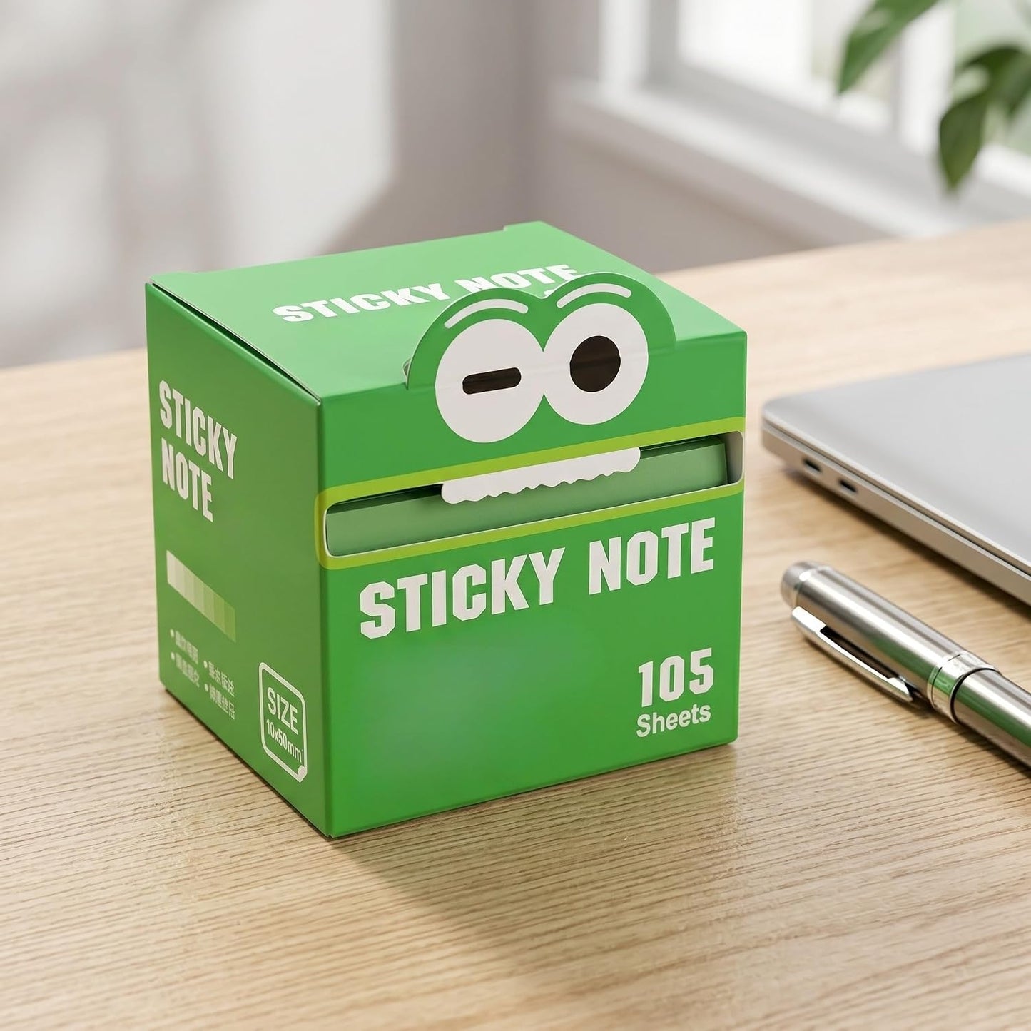 Monster Pattern Sticky Notes – 105 Translucent Pearl Sheets | Pull-Out Dispenser | 6 Green Shades