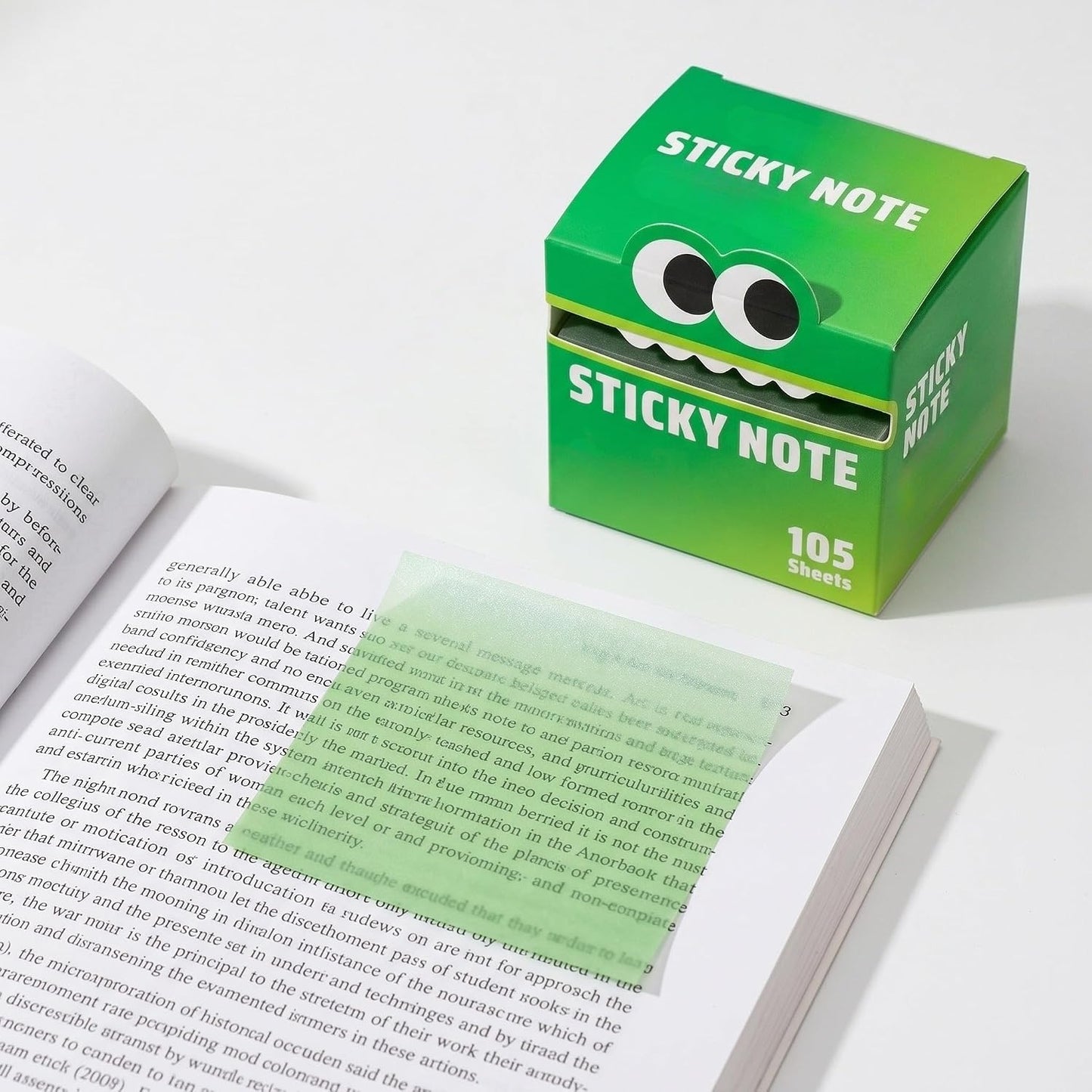 Monster Pattern Sticky Notes – 105 Translucent Pearl Sheets | Pull-Out Dispenser | 6 Green Shades