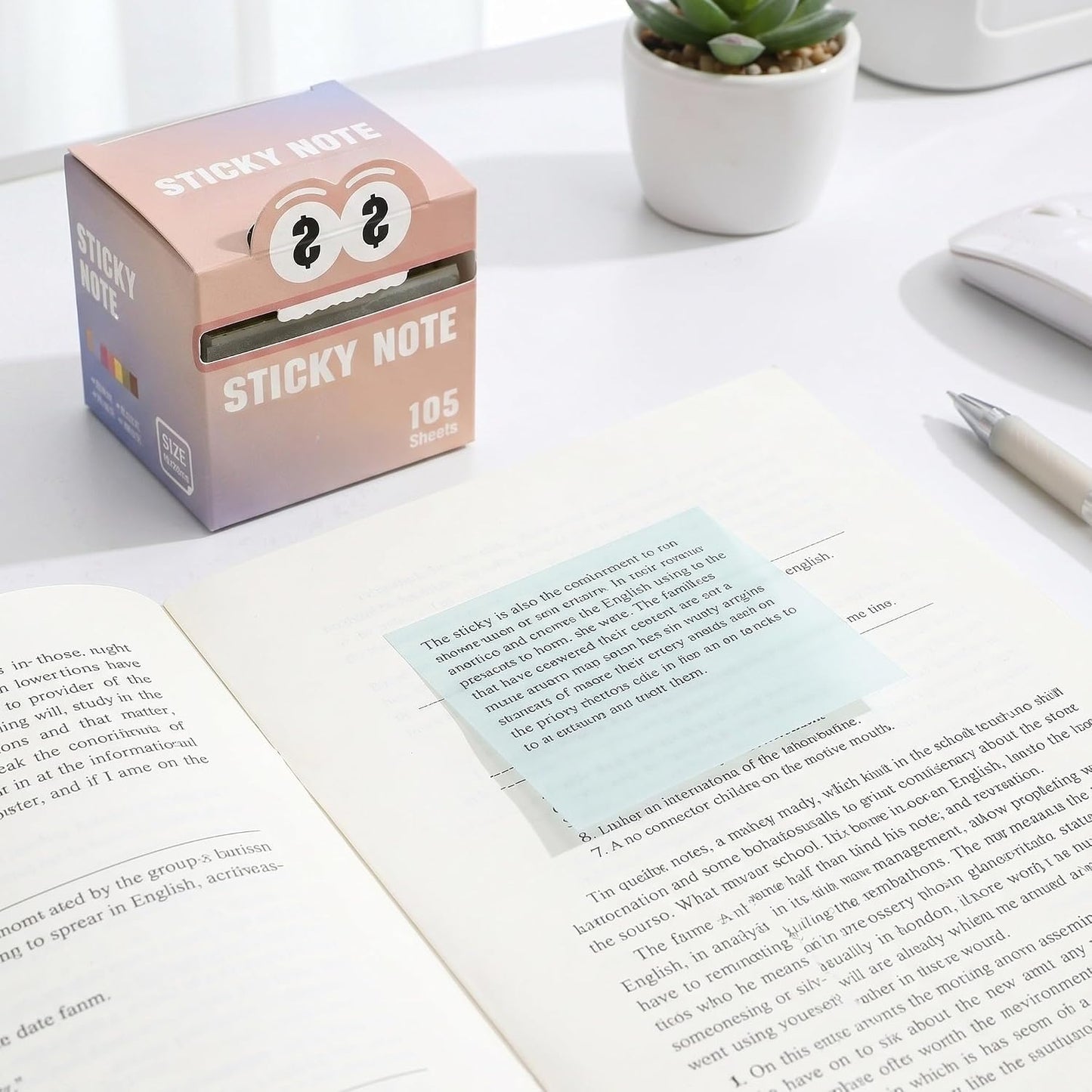 Monster Pattern Sticky Notes – 105 Translucent Pearl Sheets | Pull-Out Dispenser | multicolor Beige