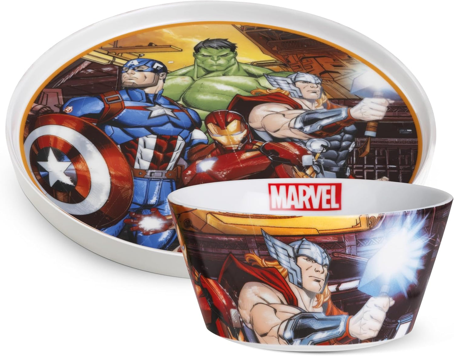 Egan Marvel Side Plate & Bowl Set – Official Spider-Man & Avengers Dining Set for Marvel Fans – 2-Piece Porcelain/Bone China Tableware – Dishwasher & Microwave Safe – Kitchenware (AVENGERS).