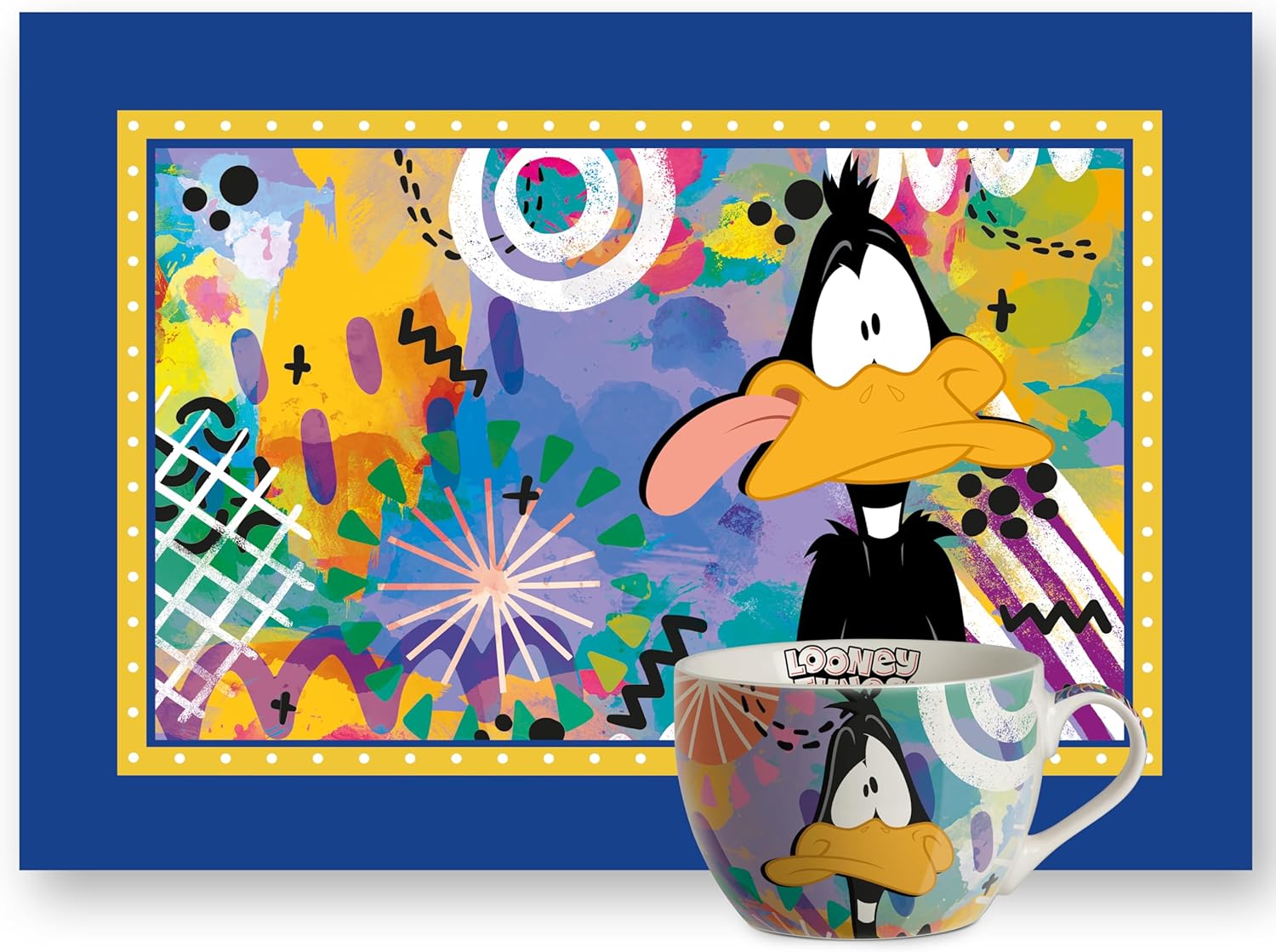 Egan Looney Tunes Breakfast Set – Cup & Cotton Placemat – 2-Piece Kids Breakfast Set Featuring Looney Tunes characters – Tableware (DAFFY DUCK).