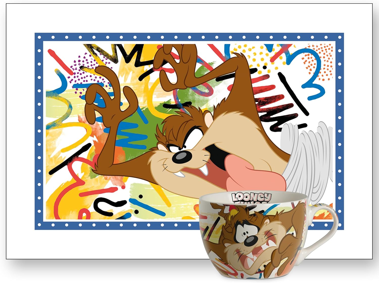 Egan Looney Tunes Breakfast Set – Cup & Cotton Placemat – 2-Piece Kids Breakfast Set Featuring Looney Tunes characters – Tableware (TAZ).