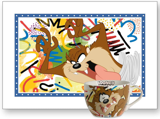 Egan Looney Tunes Breakfast Set – Cup & Cotton Placemat – 2-Piece Kids Breakfast Set Featuring Looney Tunes characters – Tableware (TAZ).