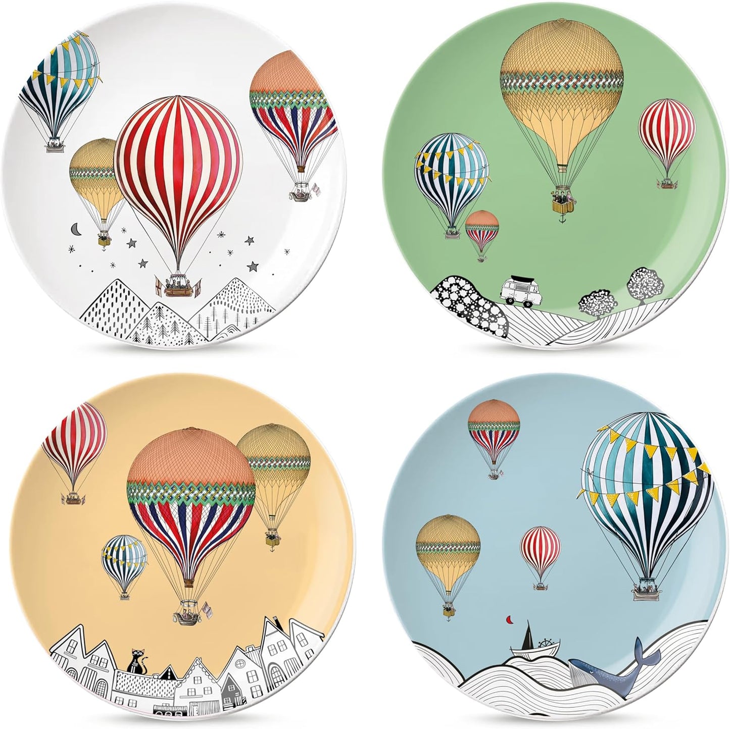 طقم أطباق حلويات إيغان جيراموندو، 4 قطع، 19 سم، أطباق بورسلين، تصاميم متنوعة، أطباق صغيرة للكيك والمعجنات والوجبات الخفيفة، آمنة للاستخدام في الميكروويف وغسالة الصحون