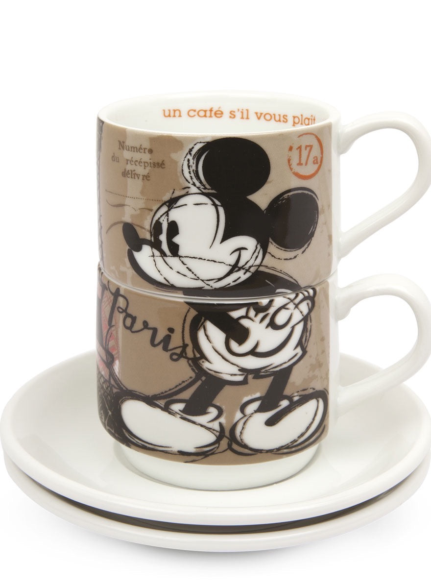 Set 2 Stackable Espresso Cups Paris With Saucers.