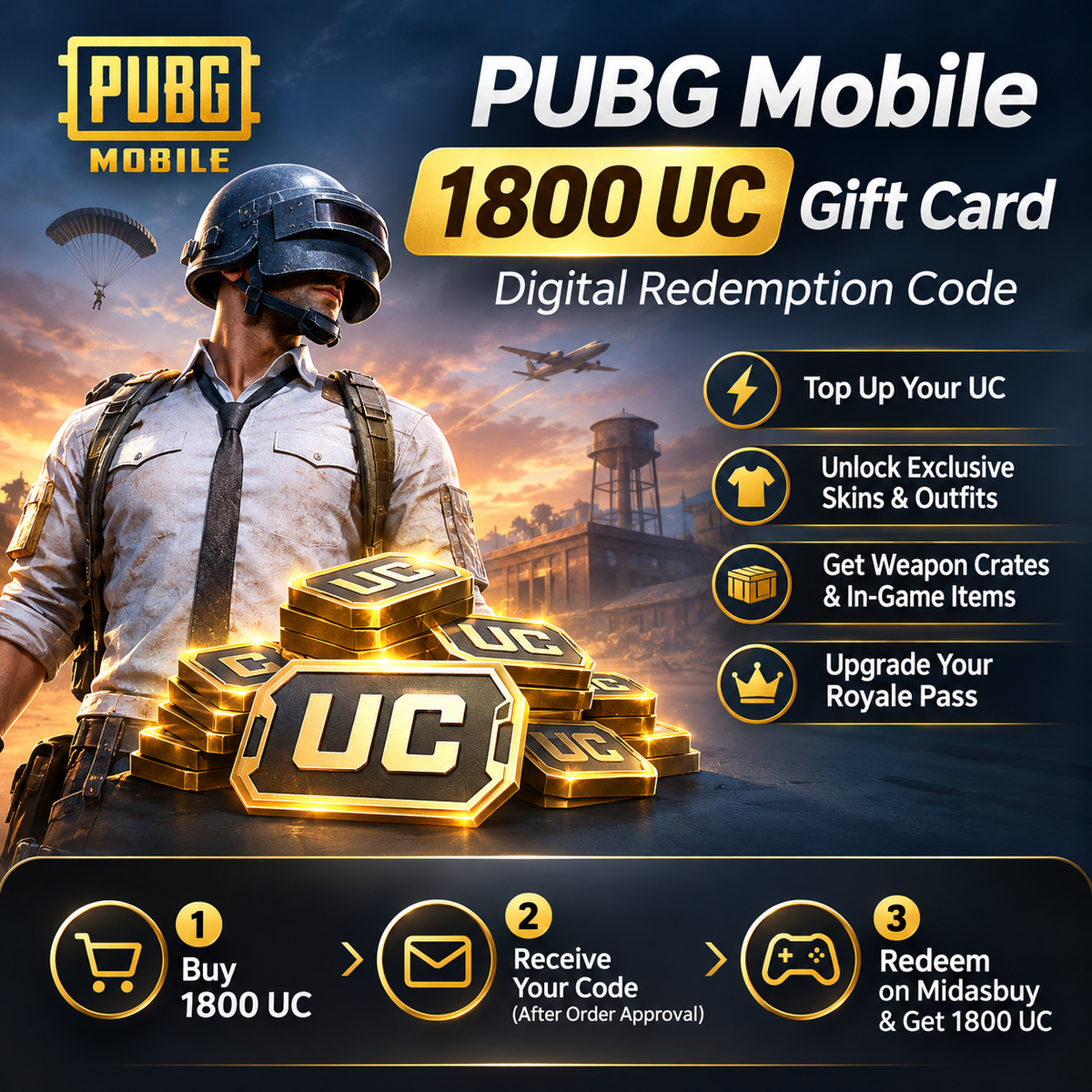 PUBG Mobile 1800 UC Gift Card | Digital Redemption Code