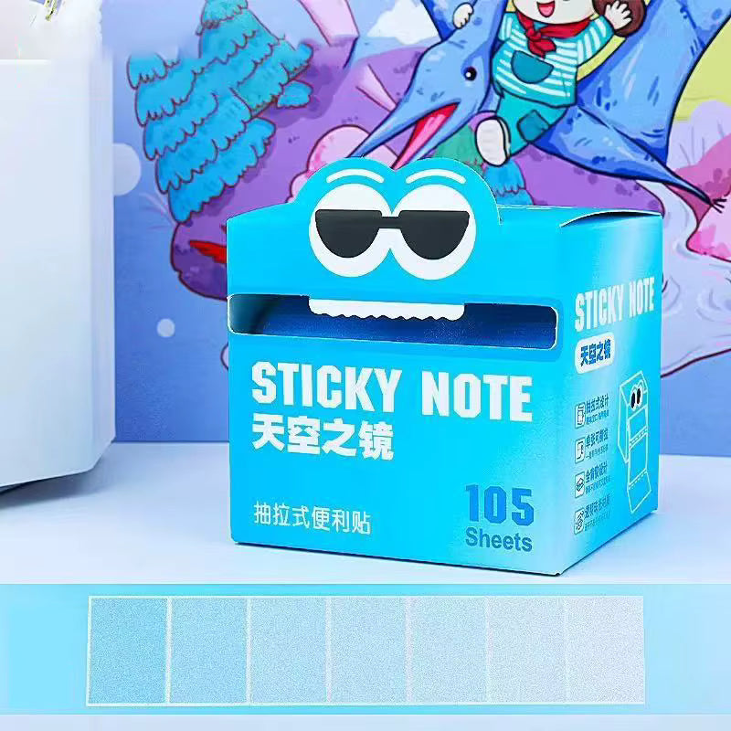 Monster Pattern Sticky Notes – 105 Translucent Pearl Sheets | Pull-Out Dispenser | 6 Blue Shades