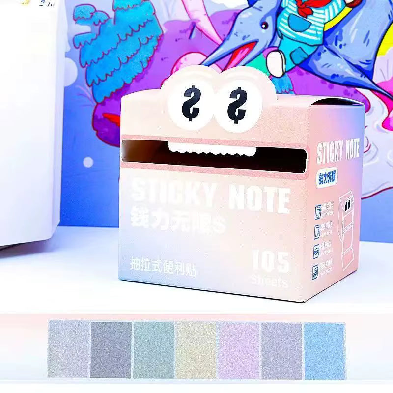 Monster Pattern Sticky Notes – 105 Translucent Pearl Sheets | Pull-Out Dispenser | multicolor Beige