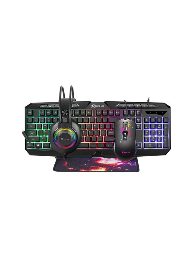 Gaming  Bundle 4in1 Rgb combo multimedia wired keyboard 7D Rgb wired mouse with Rgb wired headset suirable mousepad.