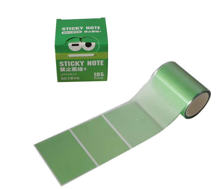Monster Pattern Sticky Notes – 105 Translucent Pearl Sheets | Pull-Out Dispenser | 6 Green Shades