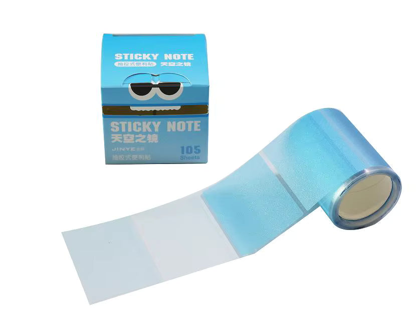 Monster Pattern Sticky Notes – 105 Translucent Pearl Sheets | Pull-Out Dispenser | 6 Blue Shades