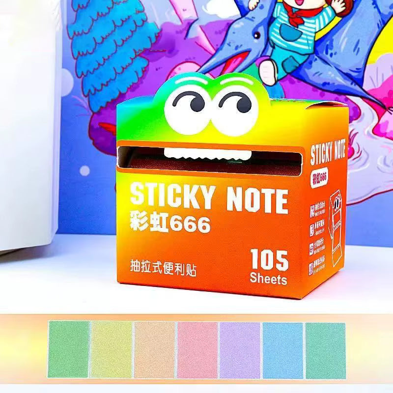 Monster Pattern Sticky Notes – 105 Translucent Pearl Sheets | Pull-Out Dispenser | multicolor Orange